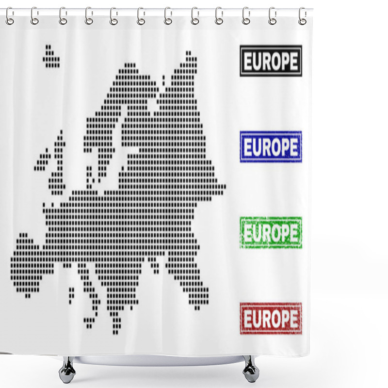 Personality  Europe Map In Dot Style With Grunge Caption Stamps Shower Curtains