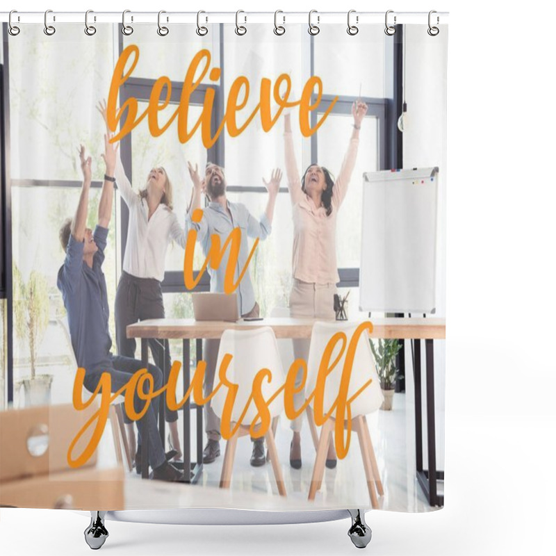 Personality  Happy Business Team Celebrating Success Shower Curtains