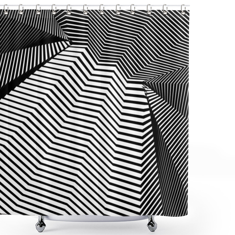 Personality  Abstract Vector Background Of Waves, Line Stripes Irregular Wave Background, Abstract Minimal Design, Stylized Flowing Water 3d Illusion, Graphic Line Art Shower Curtains