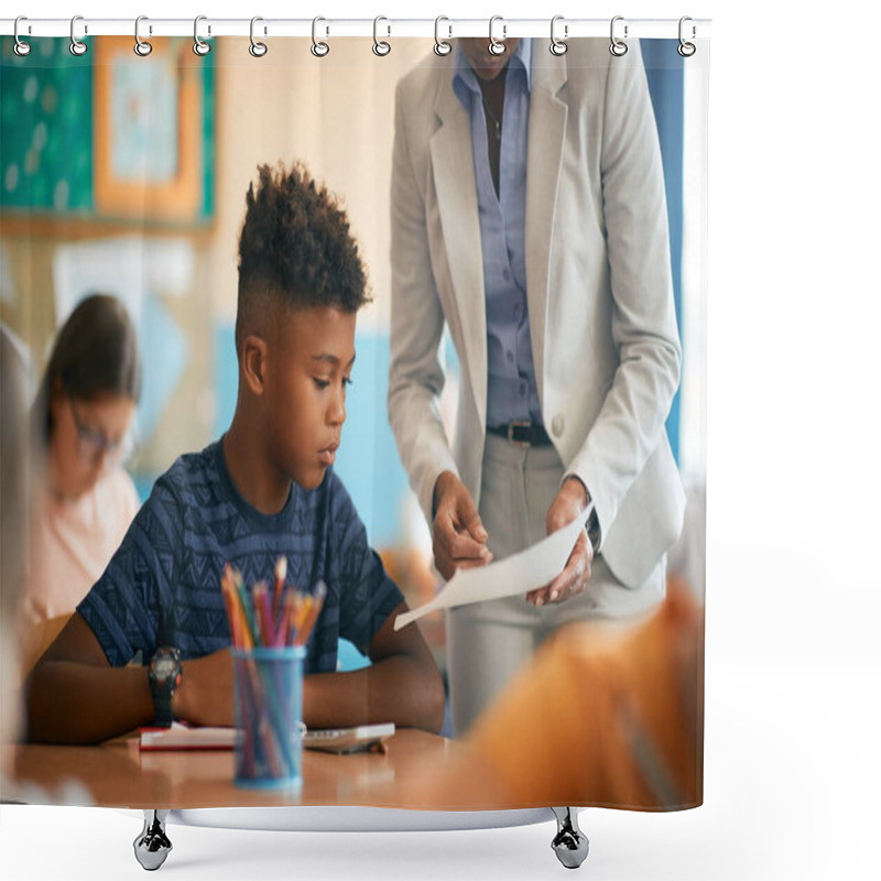 Personality  African American Schoolboy Studying With His Teacher During A Class At School.  Shower Curtains