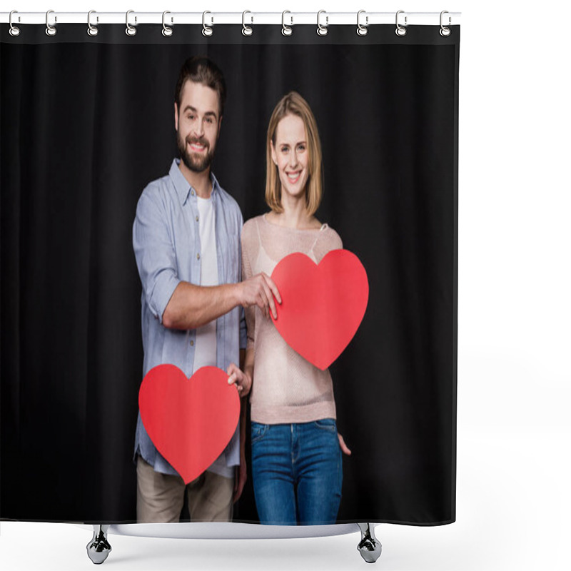 Personality  Couple With Paper Hearts Shower Curtains