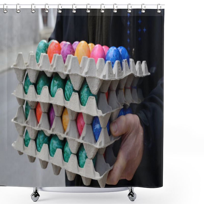 Personality  Stacks Of Stained Eggs Shower Curtains