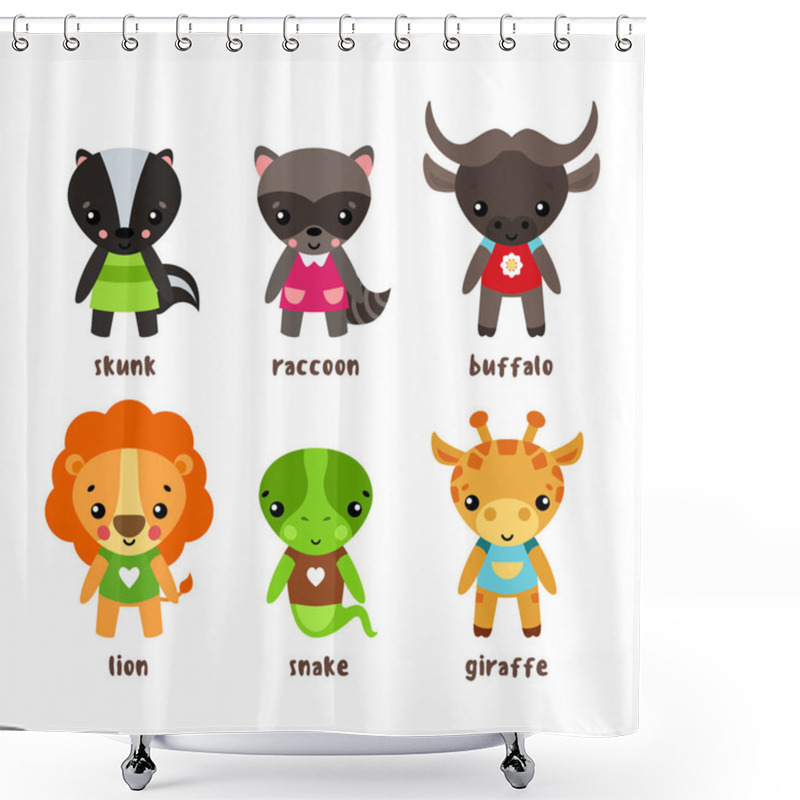 Personality  Skunk And Giraffe, Raccoon And Snake, Lion, Bison Shower Curtains