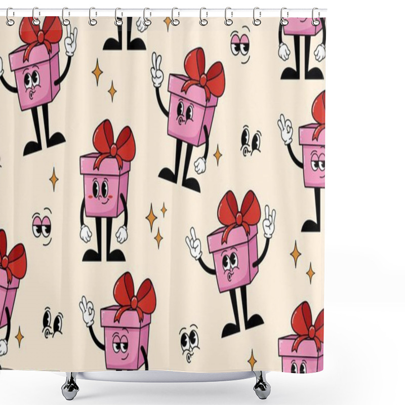 Personality  Retro Pattern Gifts Funny Character Cartoon Style. Cute Pattern Funny Pink Holiday Gift Shower Curtains