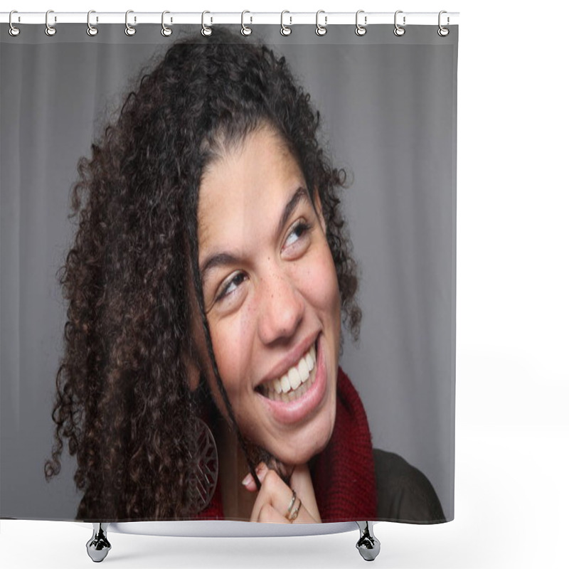 Personality  Portrait Of A Beautiful Happy Afro Woman Shower Curtains