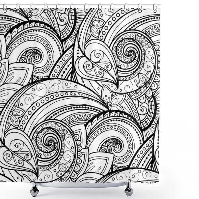 Personality  Seamless Monochrome Floral Pattern Shower Curtains