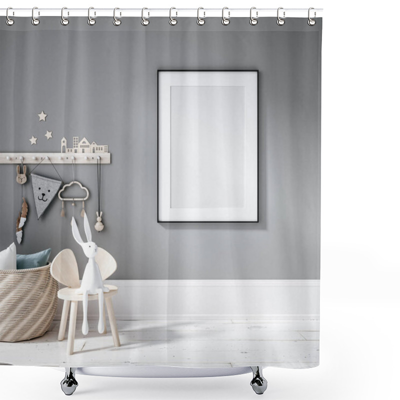 Personality  Contemporary Children Room, Wall Frame Mockup, 3d Render Shower Curtains