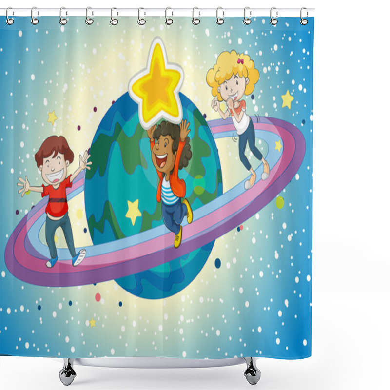 Personality  Kids On A Saturn Shower Curtains