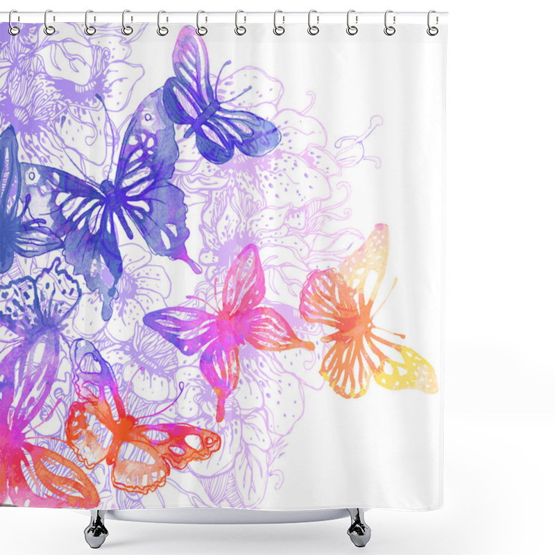 Personality  Background With Butterflies And Flowers Shower Curtains