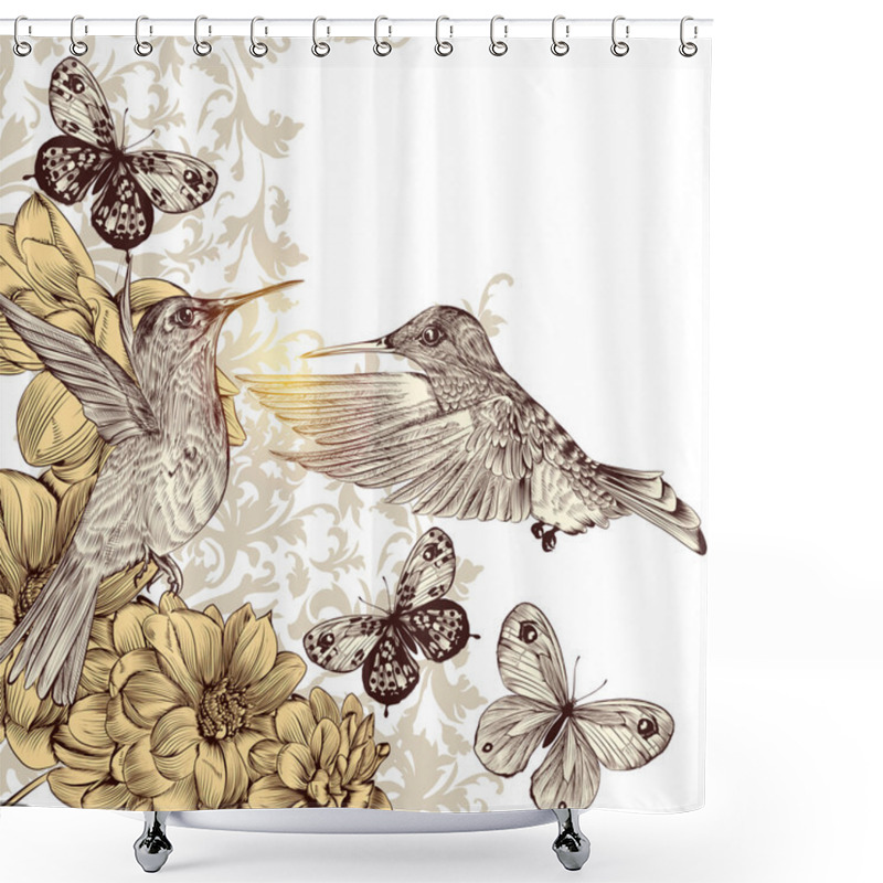 Personality  Cute Vector  Pattern With Birds And  Butterflies Shower Curtains