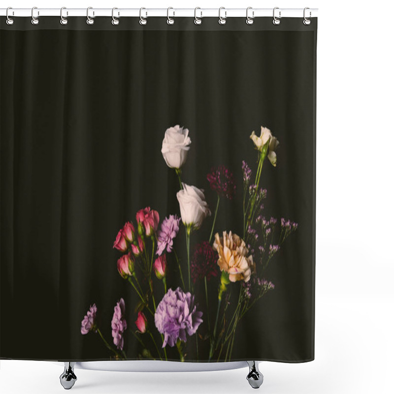 Personality  Beautiful Various Tender Blooming Flowers Isolated On Black Shower Curtains