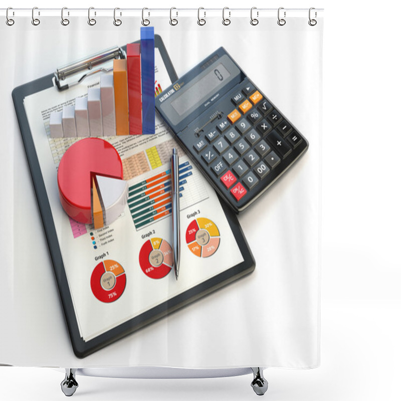 Personality  Business Financial Chart Graph On Clipboard And Calculator Isola Shower Curtains