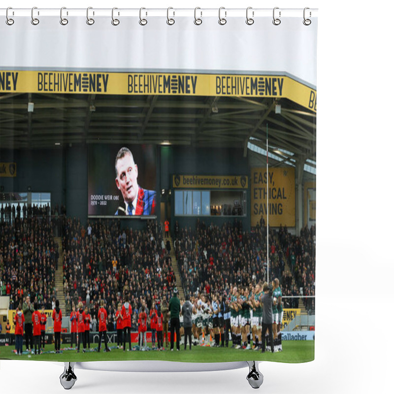 Personality  The Teams And Spectators Applaud For A Minute To Mark The Passing Of Doddie Weir Before He Gallagher Premiership Match Leicester Tigers Vs London Irish At Mattioli Woods Welford Road, Leicester, United Kingdom, 27th November 2022 Shower Curtains