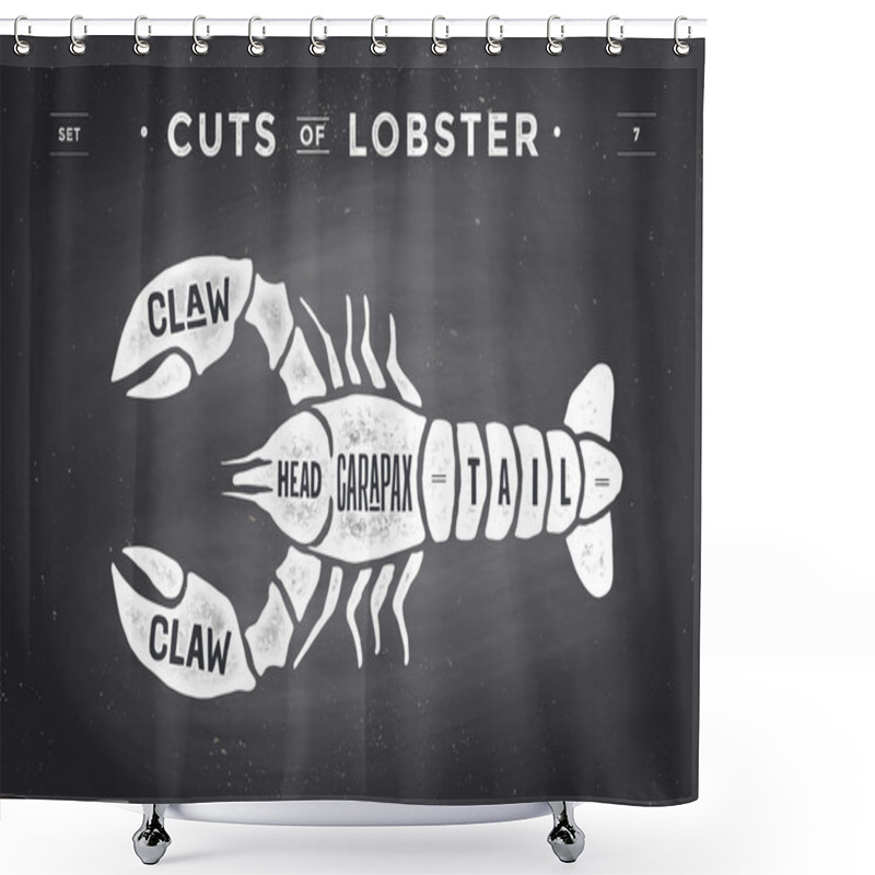 Personality  Cut Of Meat Set. Poster Butcher Diagram And Scheme - Lobster Shower Curtains