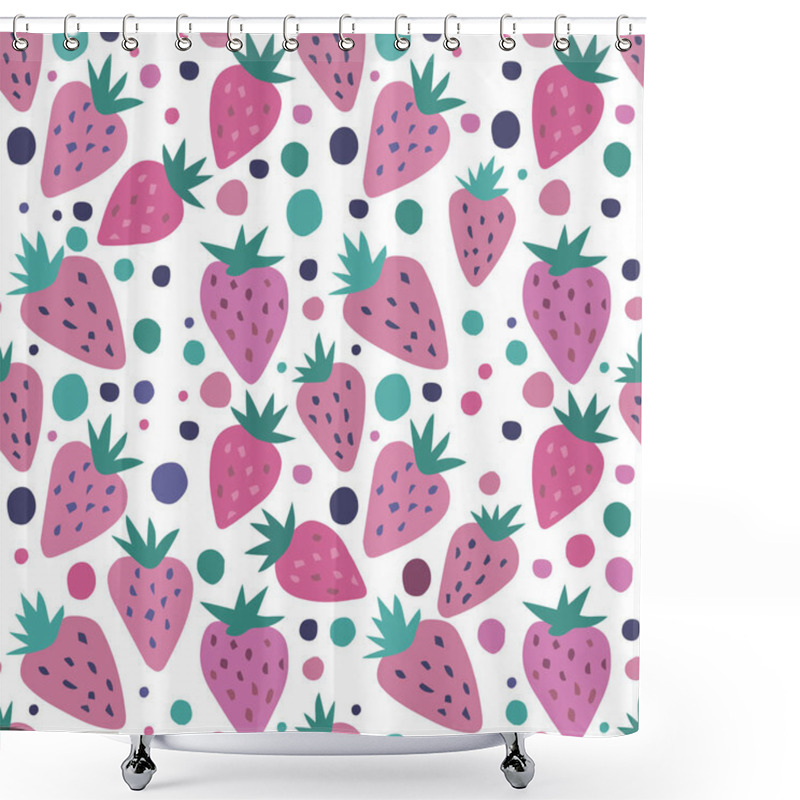 Personality  Hand Drawn Strawberry With Leaves And Dot Seamless Pattern Shower Curtains