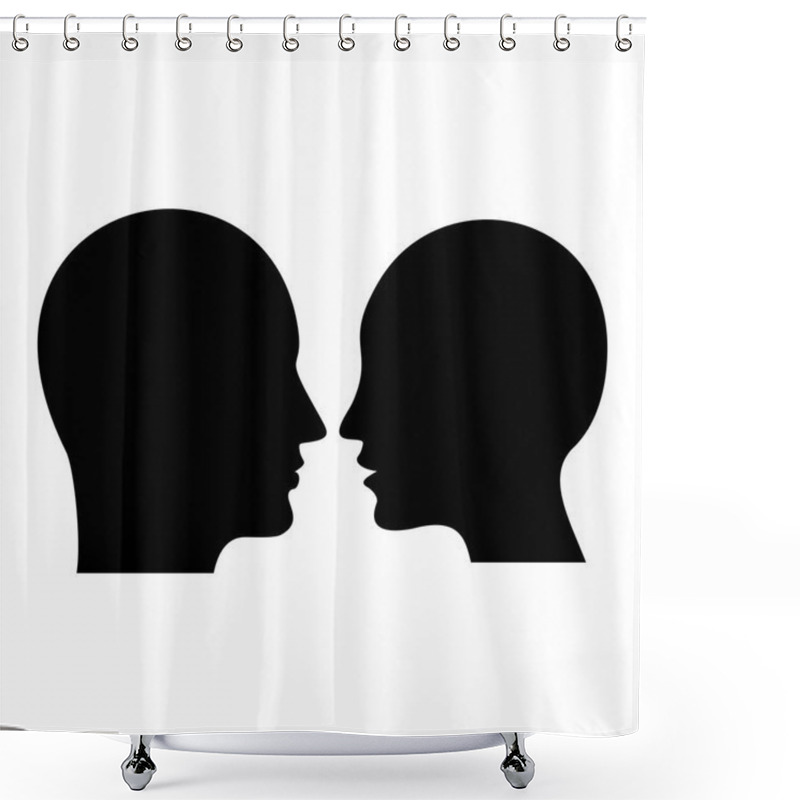 Personality  Human Profile. Black Silhouette Of Man And Woman Head. Flat Vector Cartoon Illustration. Objects Isolated On White Background. Shower Curtains