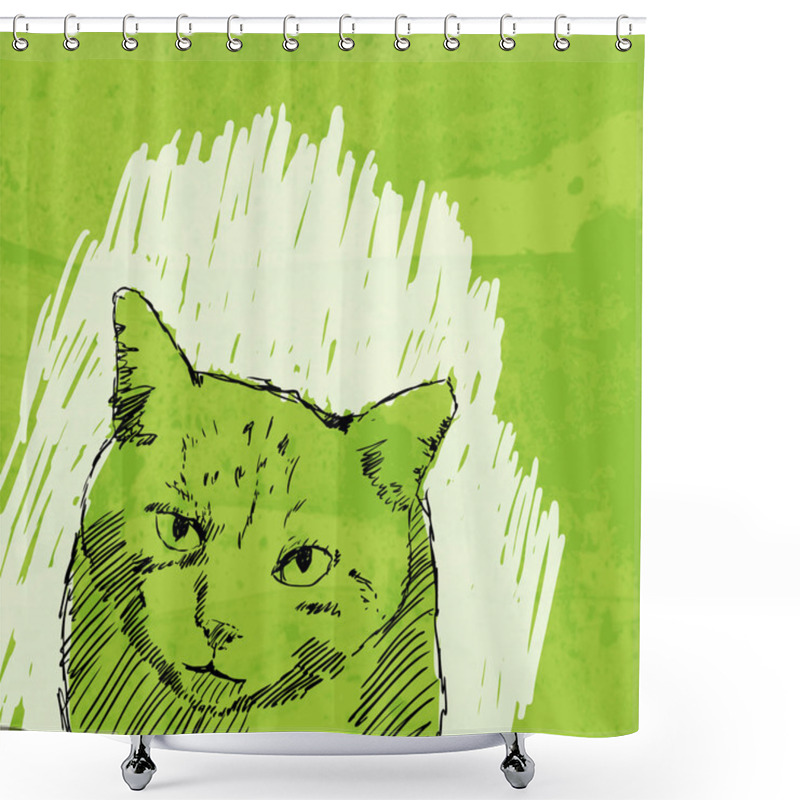 Personality  Cat Drawing On Grunge Background Shower Curtains