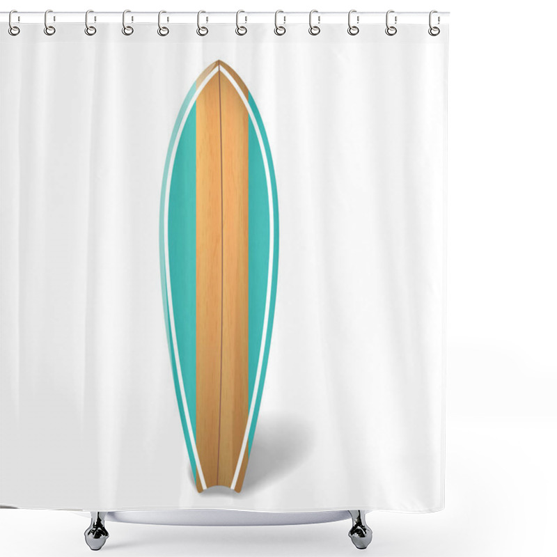 Personality  Vector Wood Surf Board Summer Surfing Isolated Realistic Surfboard. Shower Curtains