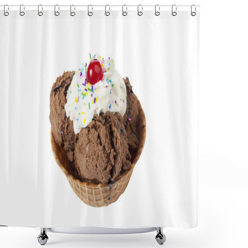 Personality  A Cone Of Chocolate Ice Cream With Cherry Topping Shower Curtains