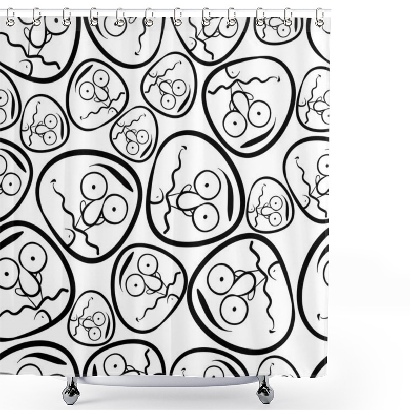 Personality  Faces Seamless Background, Vector Cartoon Style Pattern, Black A Shower Curtains