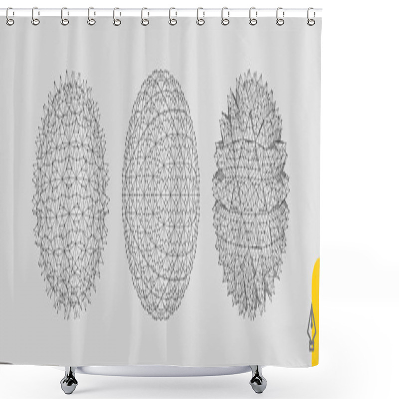 Personality  Sphere With Connected Lines And Dots. Wireframe Illustration. Abstract 3d Grid Design. Technology Style. Shower Curtains