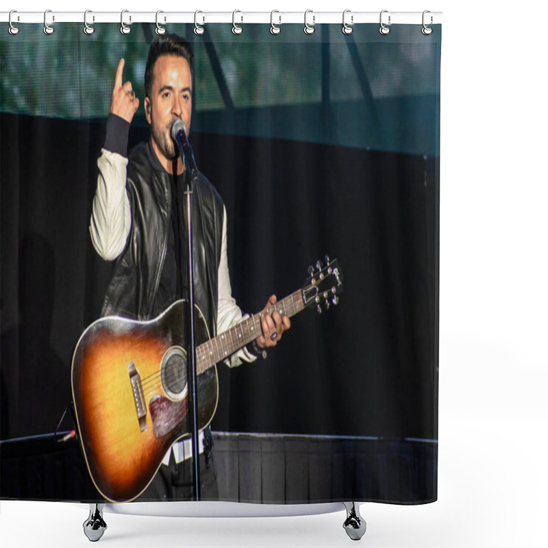 Personality  Orlando, Florida. March 13, 2020. Luis Fonsi Singing In Mardi Gras Concert At Universal Studios 11 Shower Curtains