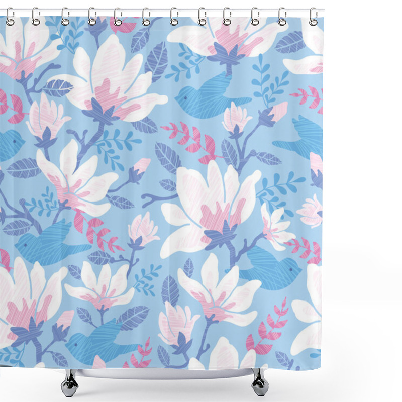 Personality  Birds Among Blossoms Seamless Pattern Background Shower Curtains