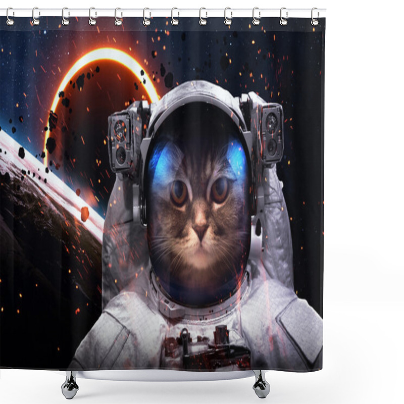 Personality  Brave Cat Astronaut At The Spacewalk. This Image Elements Furnished By NASA Shower Curtains