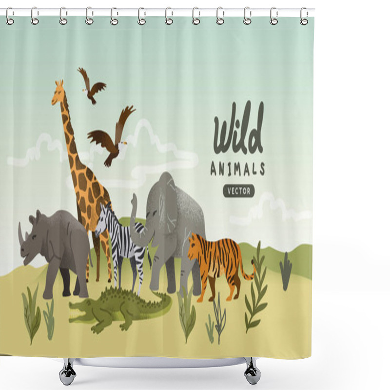 Personality  A Collection Of Wild Natural Roaming Animal Characters. Animal Story Vector Illustration Shower Curtains