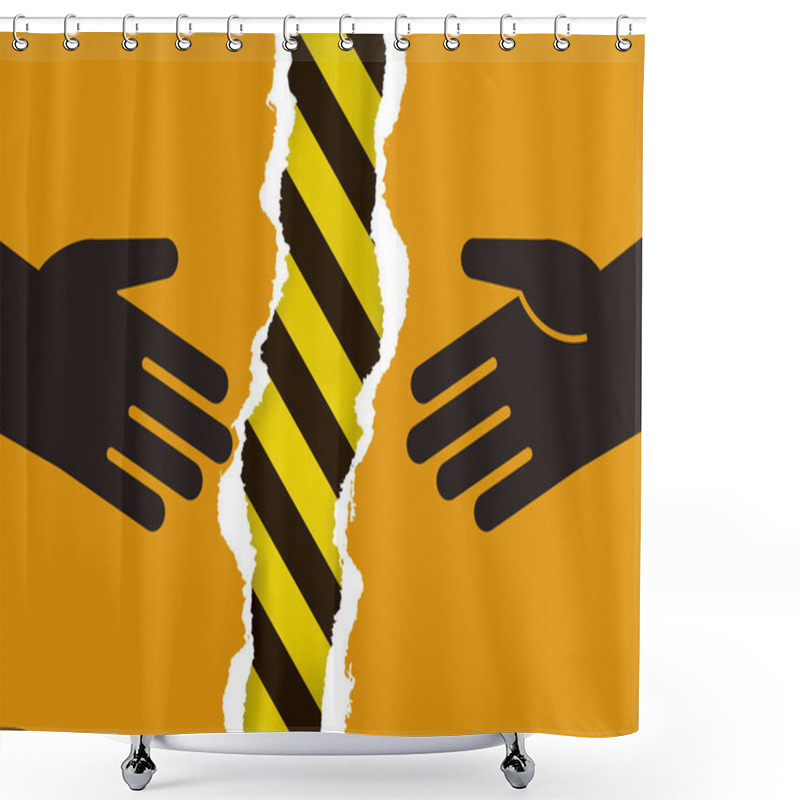 Personality  Do Not Hand Shake, Danger Of Virus Infection.Illustration Of Torn Paper With Hand Icons And Under Construction Sign. Vector Available. Shower Curtains