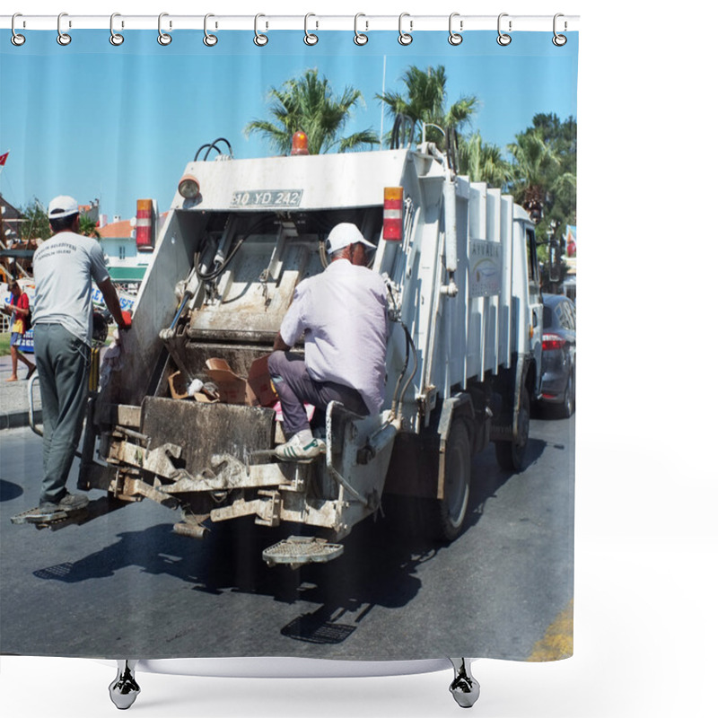 Personality  Garbage Men Behind The Garbage Truck Shower Curtains