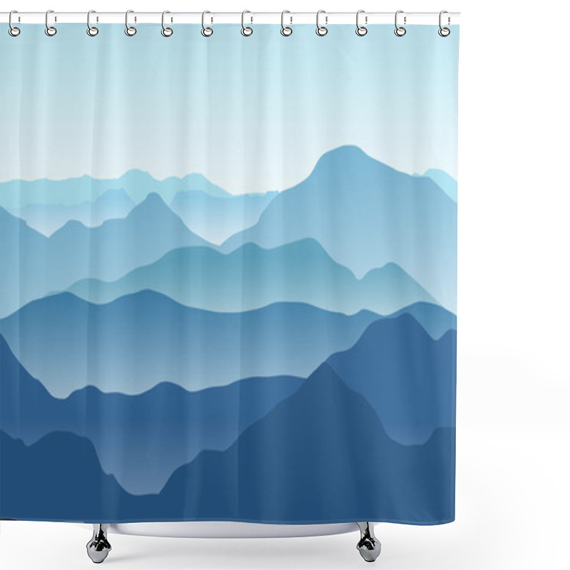 Personality  Blue Seamless Mountains In The Fog. Vector Illustration Shower Curtains