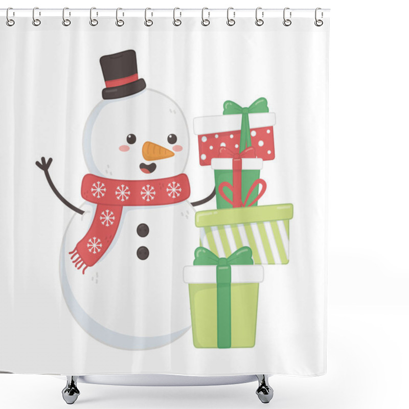 Personality  Snowman With Stacked Gift Boxes Decoration Merry Christmas Shower Curtains