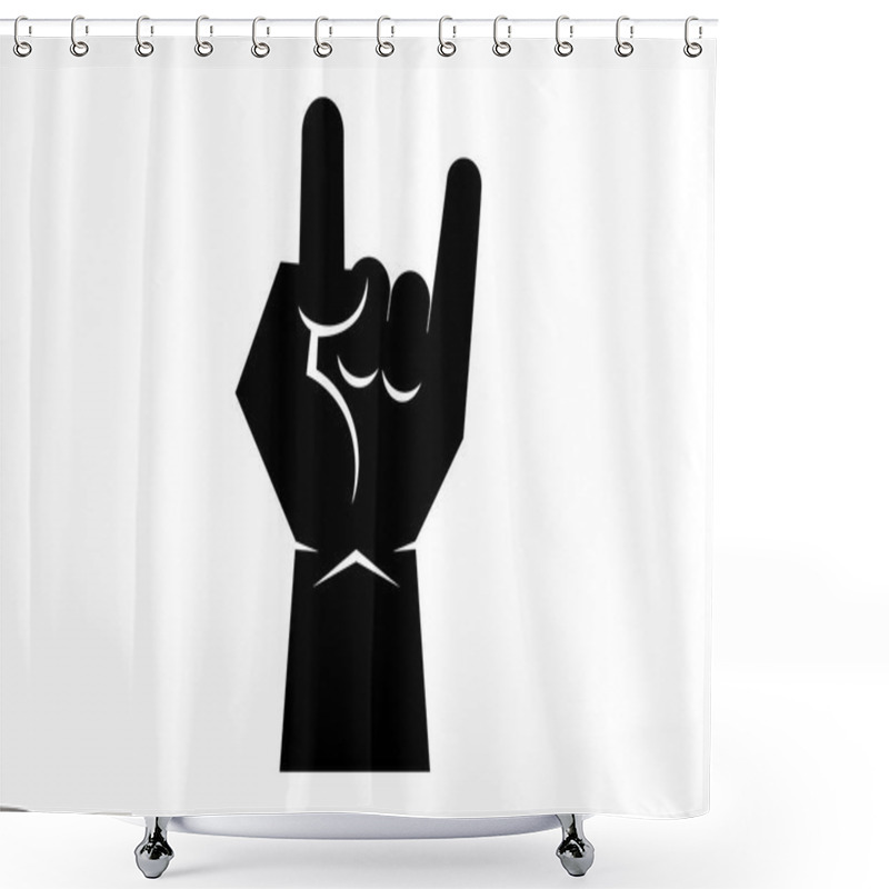 Personality  Sign Of The Horns Black Silhouette Icon Vector. Metal Hand Gesture Black Icon Vector. Metal Hand Gesture Black Silhouette Vector. Rock Hand Icon Isolated On A White Background Shower Curtains