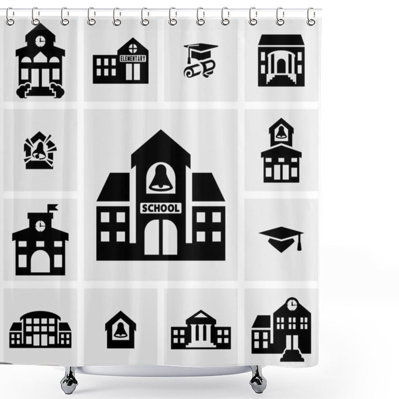 Personality  School Building Vector Icons Set On Gray Shower Curtains