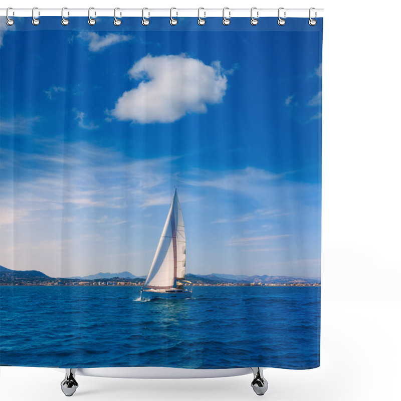 Personality  Javea Sailboat Sailing In Mediterranean Alicante Spain Shower Curtains