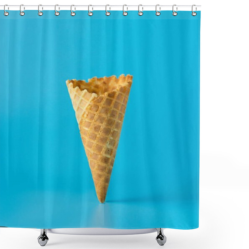 Personality  Single Empty Waffle Cone On A Bright Blue Background. Shower Curtains