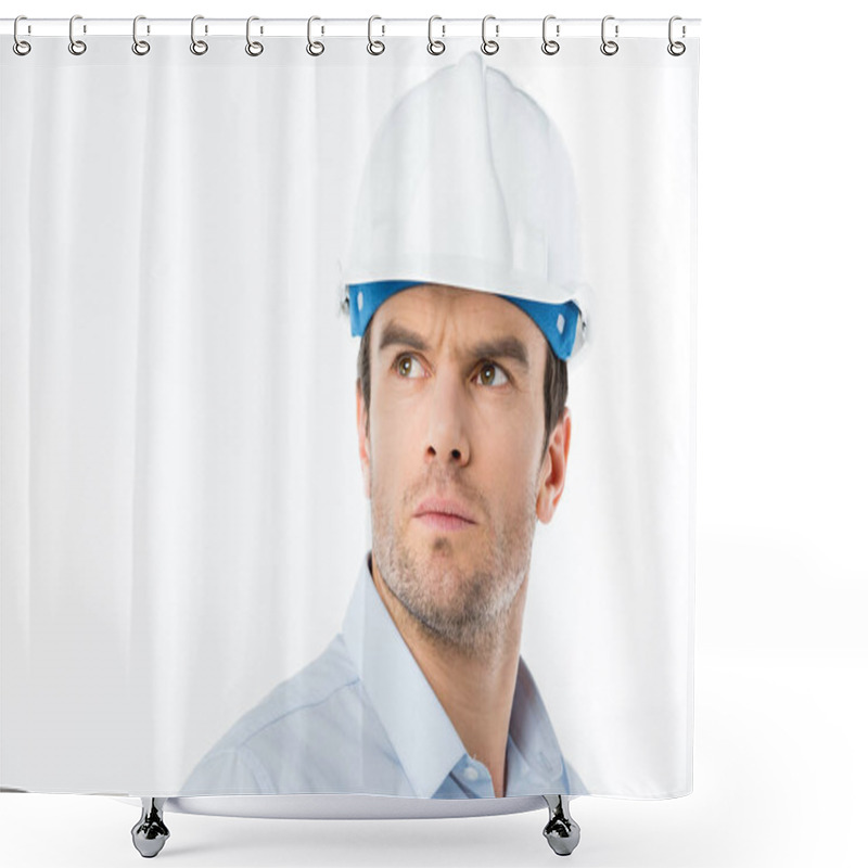 Personality  Male Architect In Hard Hat Shower Curtains