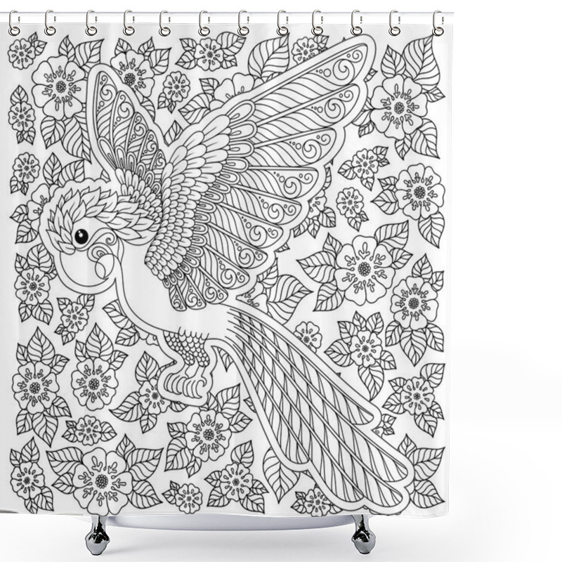 Personality  Vector Fantasy Stylized Cockatoo Jungle Parrot Silhouette. Shower Curtains