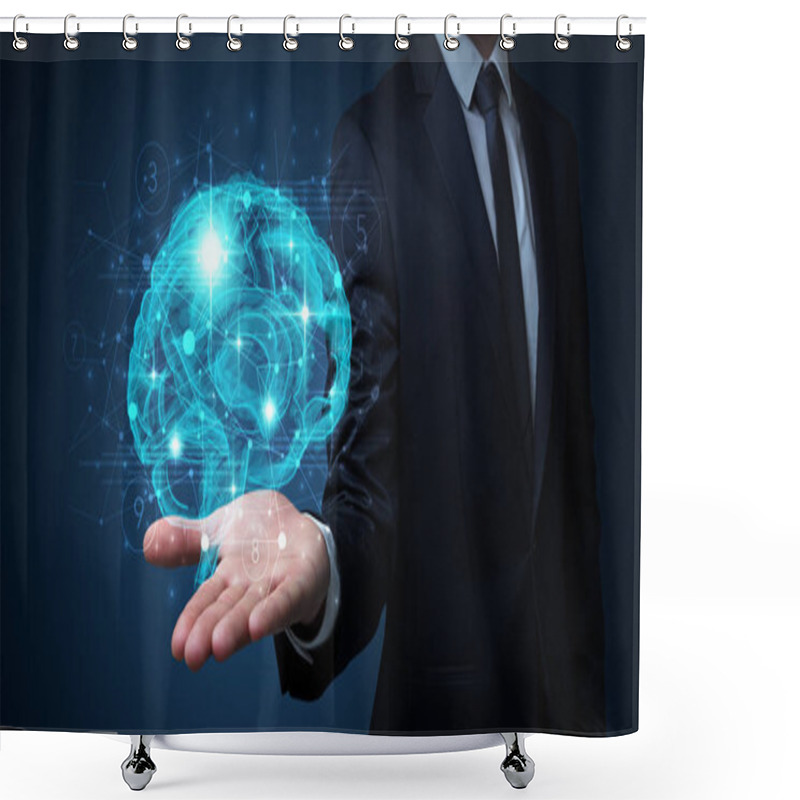 Personality  Man Holding Human Brain On His Hand Shower Curtains