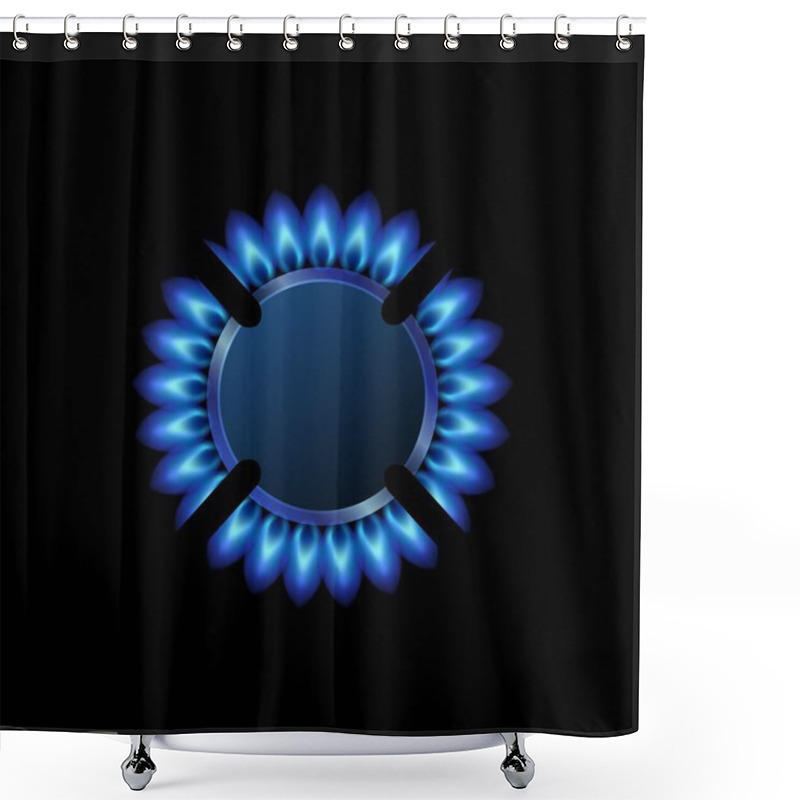 Personality  Modern Gas Burner With Blue Flame, Black Steel Grate. Top View Kitchen Gas Burner Ring. Realistic Burner Propane Butane Oven Element For Web Interior Design Isolated On Black Background. Shower Curtains