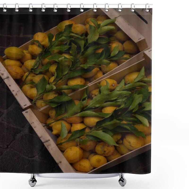 Personality  Lemons With Leaves In A Box Shower Curtains