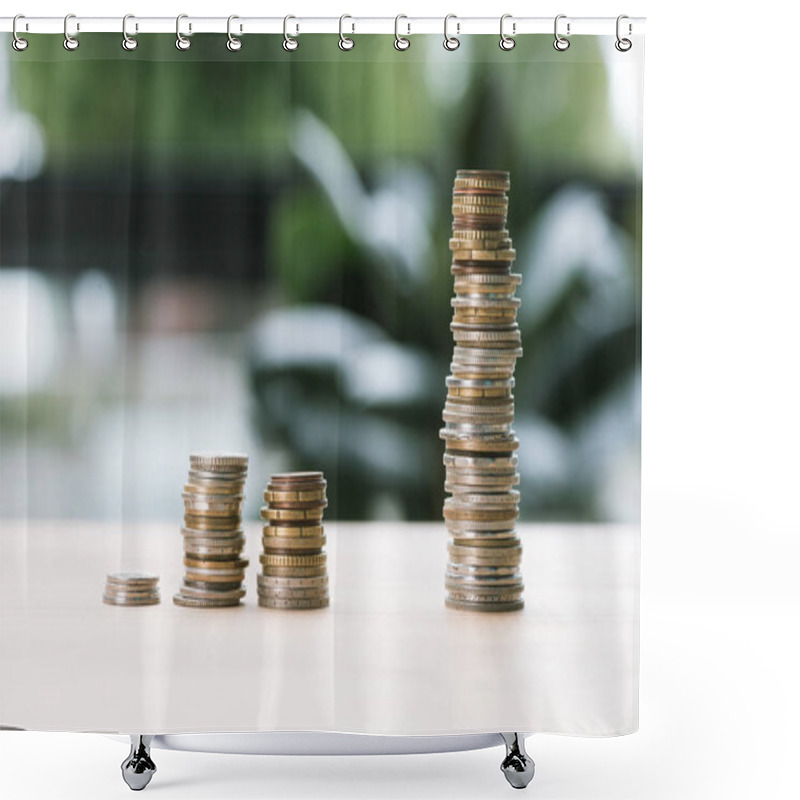 Personality  Stacks Of Coins On Table Shower Curtains