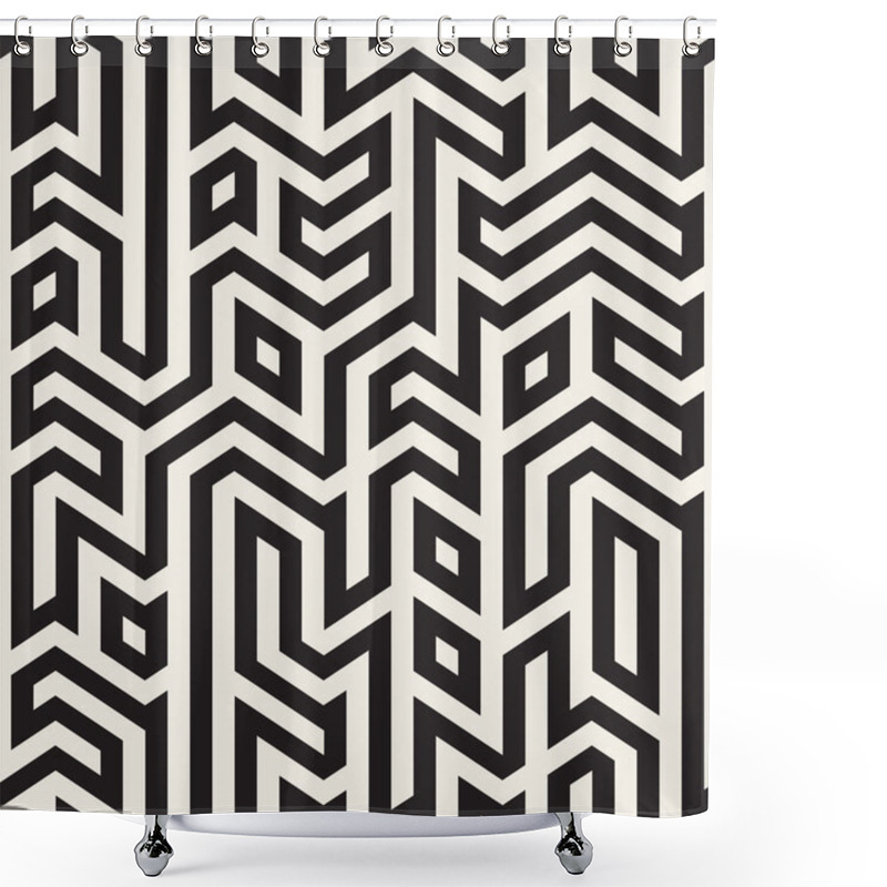 Personality  Vector Seamless Black And White Maze Lines Geometric Irregular Pattern Shower Curtains