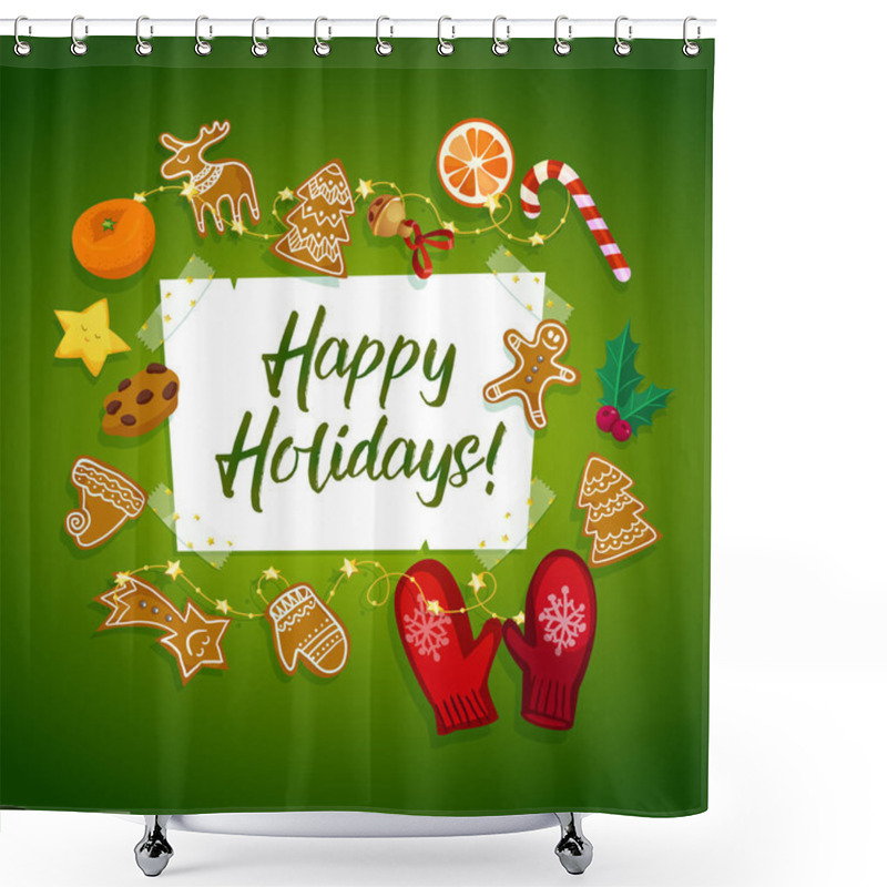 Personality  Merry Christmas And Happy New Year Card Shower Curtains