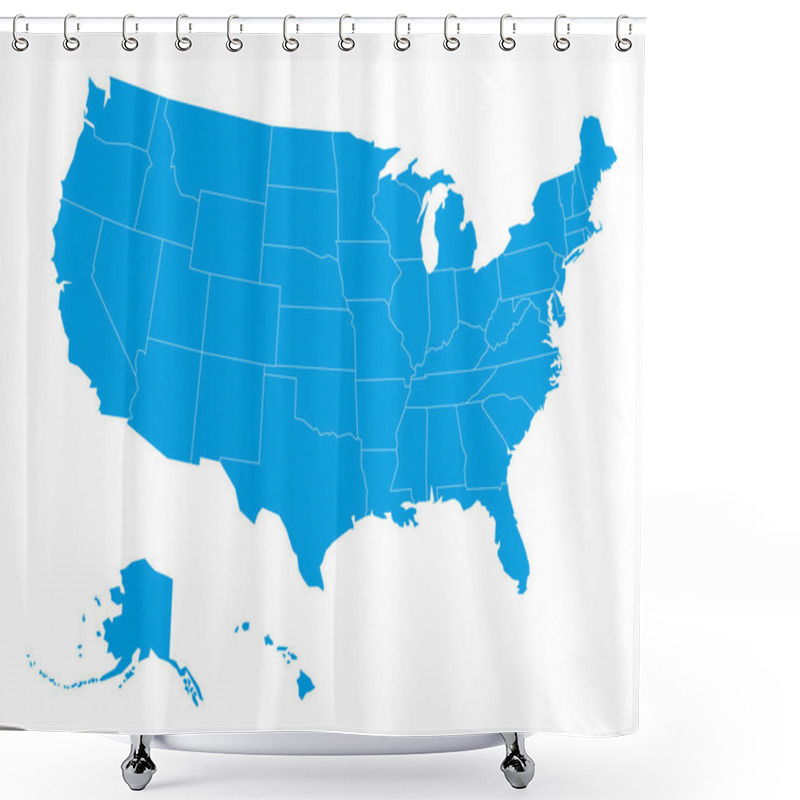 Personality  Vector Blank Map Of USA In Blue Shower Curtains