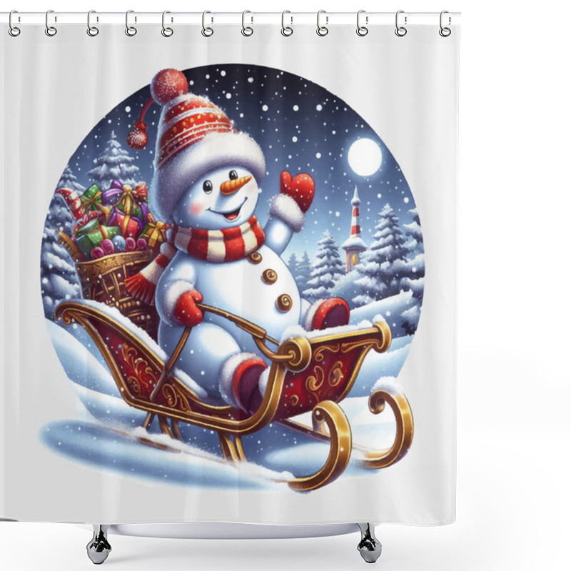 Personality  Snowman On A Sleigh Ride Vector File, Christmas Scene, Santa, Christmas Holiday, Vector Illustration File Shower Curtains