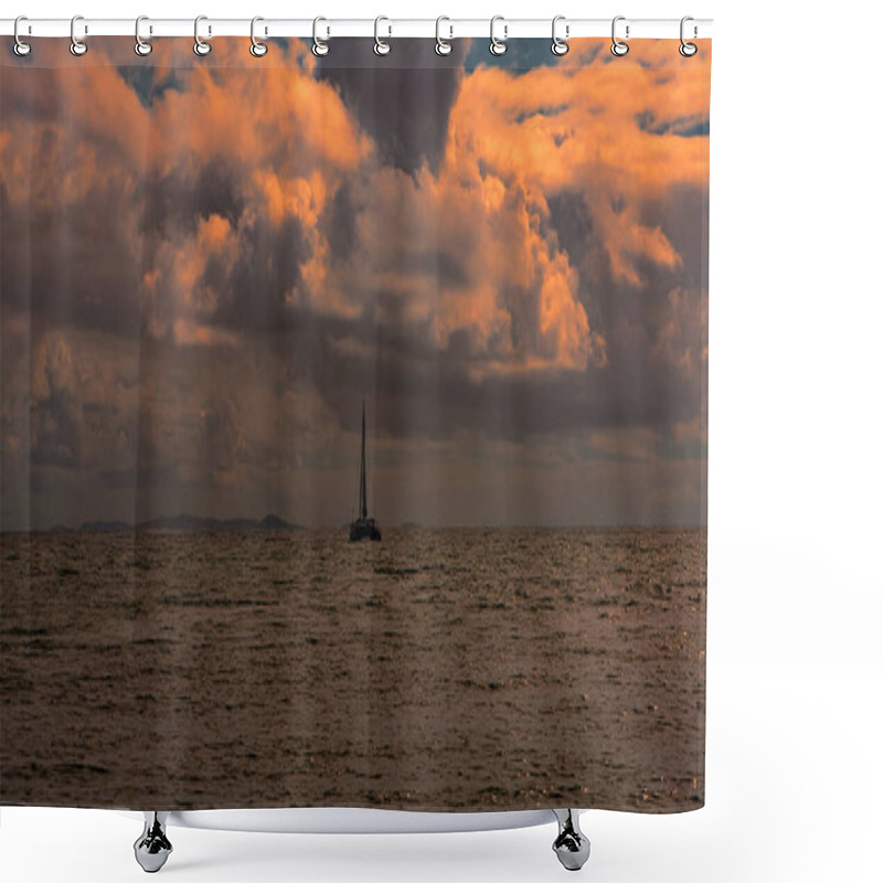 Personality  Evening Sky And A Sailboat On The Waters In Puerto Rico Shower Curtains