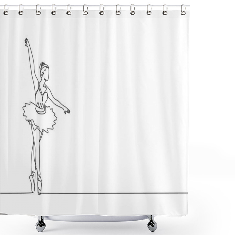 Personality  Single Continuous Line Drawing Of Young Graceful Pretty Ballerina Demonstrated Classic Ballet Choreography Dancing Skill. Opera Dance Concept. Trendy One Line Draw Graphic Design Vector Illustration Shower Curtains