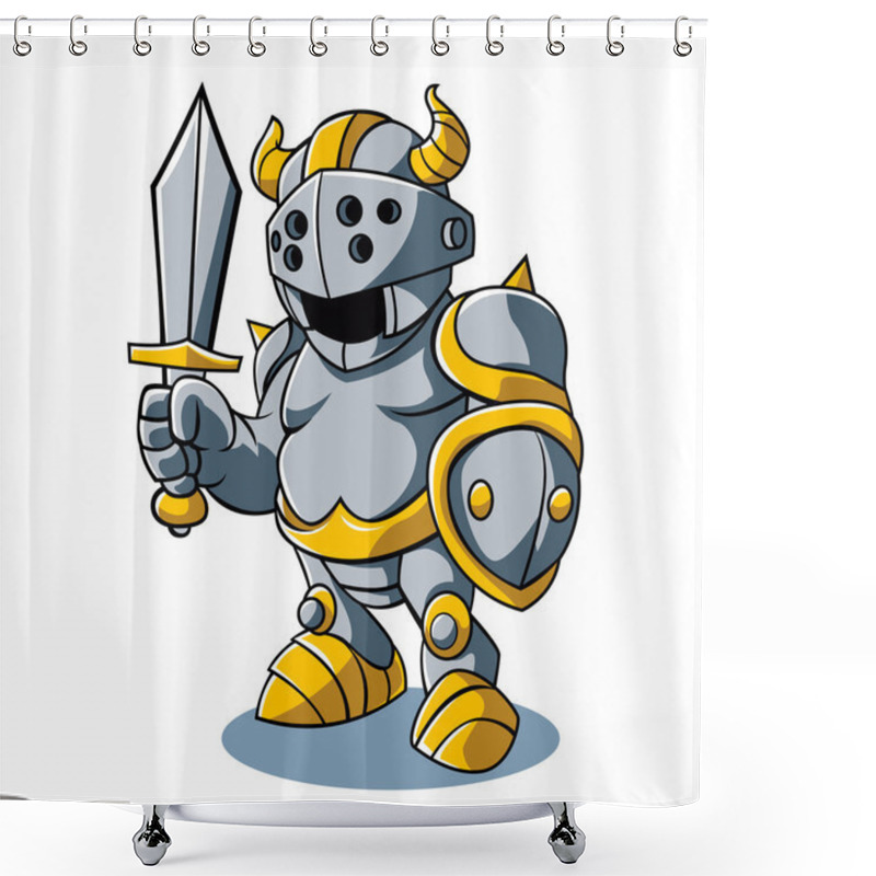 Personality  Vector Illustration Of Cartoon Knight With Swords Shield Helmet Army Uniform Shower Curtains